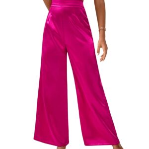 WDIRARA Women's Wide Leg High Waisted Zip Fly Flowy Loose Pants Elegant Party Pants Hot Pink S