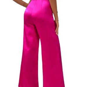 WDIRARA Women's Wide Leg High Waisted Zip Fly Flowy Loose Pants Elegant Party Pants Hot Pink S