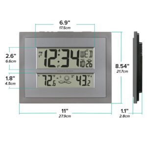 La Crosse Technology 512-85937-INT Atomic Digital Wall Clock with Temperature & Forecast in Gray/Silver