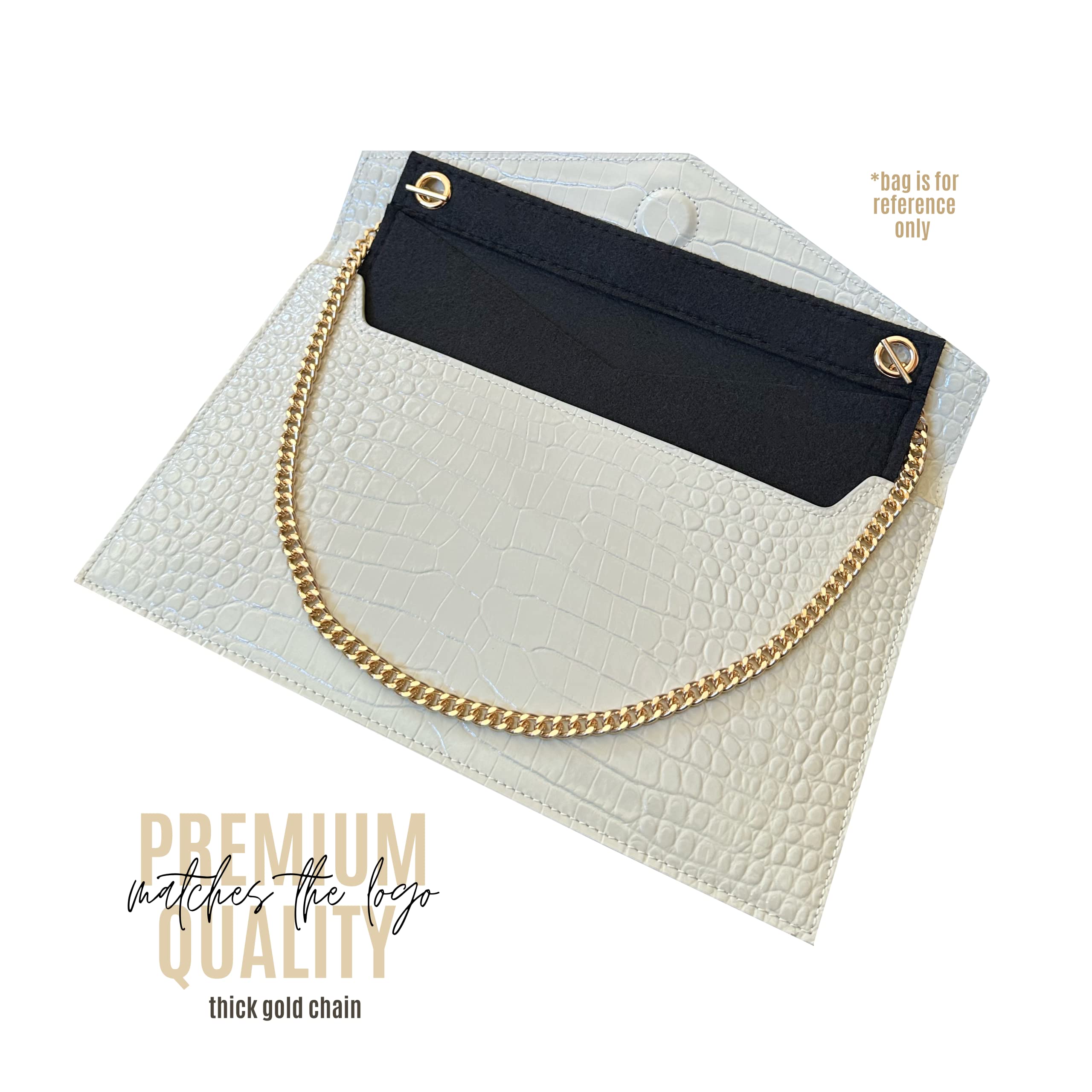 Uptown Clutch Conversion Kit with Gold Chain Wristlet Insert Wallet on Chain WOC Uptown Pouch Insert (Black)