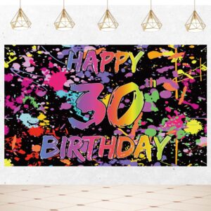 neno glow in the dark 30th birthday decorations backdrop banner for girls boys, paint splatter graffiti party sign supplies, light sleppover party photo booth props for outdoor indoor (5 * 3 ft)