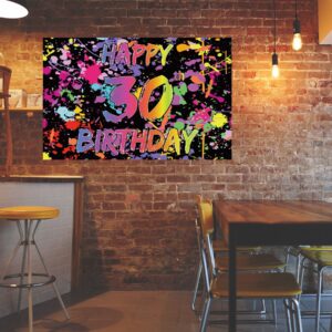 Neno Glow in The Dark 30th Birthday Decorations Backdrop Banner for Girls Boys, Paint Splatter Graffiti Party Sign Supplies, Light Sleppover Party Photo Booth Props for Outdoor Indoor (5 * 3 ft)