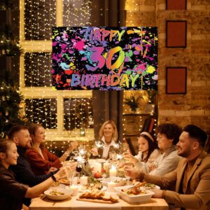 Neno Glow in The Dark 30th Birthday Decorations Backdrop Banner for Girls Boys, Paint Splatter Graffiti Party Sign Supplies, Light Sleppover Party Photo Booth Props for Outdoor Indoor (5 * 3 ft)