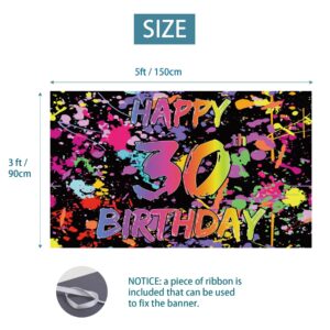 Neno Glow in The Dark 30th Birthday Decorations Backdrop Banner for Girls Boys, Paint Splatter Graffiti Party Sign Supplies, Light Sleppover Party Photo Booth Props for Outdoor Indoor (5 * 3 ft)