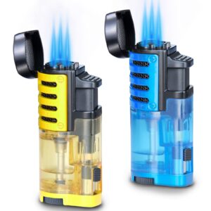 zoocura torch lighter 2 pack triple jet flame butane torch lighters refillable butane gas lighter windproof adjustable 3 flame lighter for christmas (without gas)