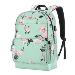mosiso 15.6-16 inch laptop backpack for women, polyester anti-theft stylish casual daypack bag with luggage strap & usb charging port, camellia travel backpack, green