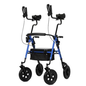 elenker upright rollator walker, stand up rolling walker with 10’’big pu wheels and adjustable padded armrests for seniors from 4’8”to 6'4” (blue)