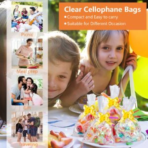 Cellophane Bags, 5 x 9 Inch Clear Treat Gift Bags 100 Pcs with Ties and Bows, Party Favor Candy Bags for Bakery, Popcorn, Cookies, Candies, Dessert