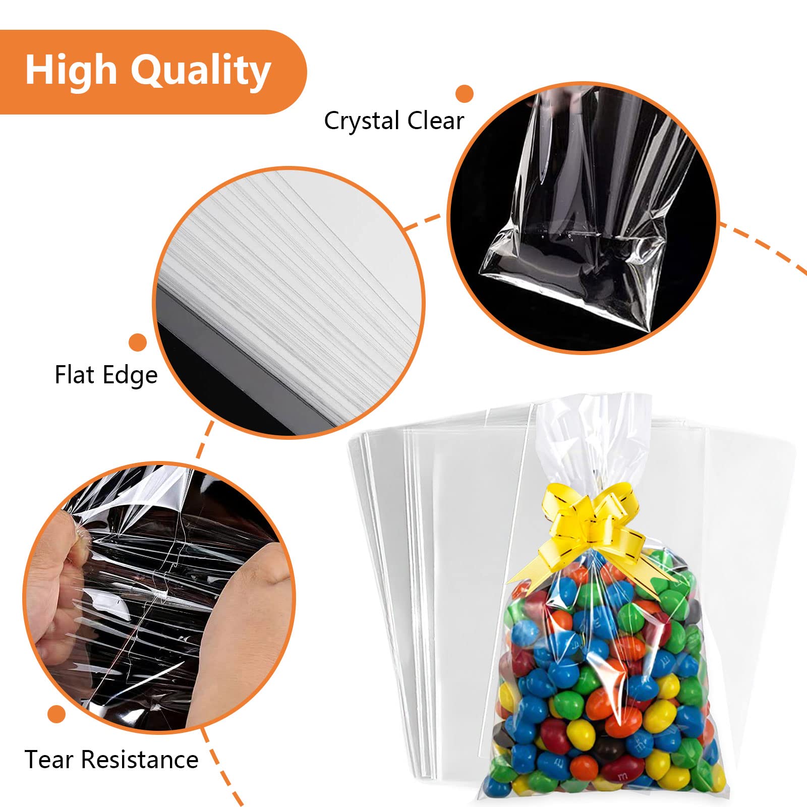 Cellophane Bags, 5 x 9 Inch Clear Treat Gift Bags 100 Pcs with Ties and Bows, Party Favor Candy Bags for Bakery, Popcorn, Cookies, Candies, Dessert