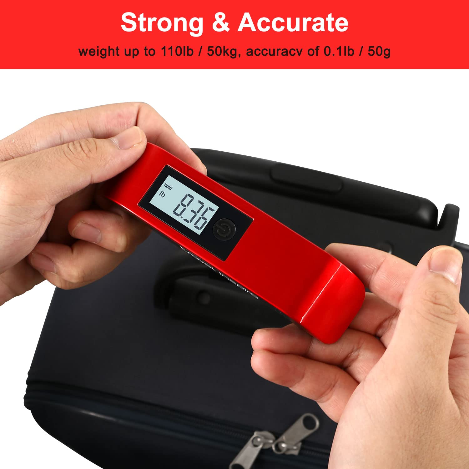 Travel Inspira Luggage Scale, Digital Luggage Scales, Baggage Scale with Backlit LCD Display,110LB / 50KG, Battery Included (Red)