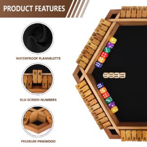 Nicecho 2-6 Players Shut The Box Dice Game, Wooden Board Table Math Game with 16 Dice, Classics Tabletop Games for Kids Adults, Family,Classroom,Home,Party or Pub