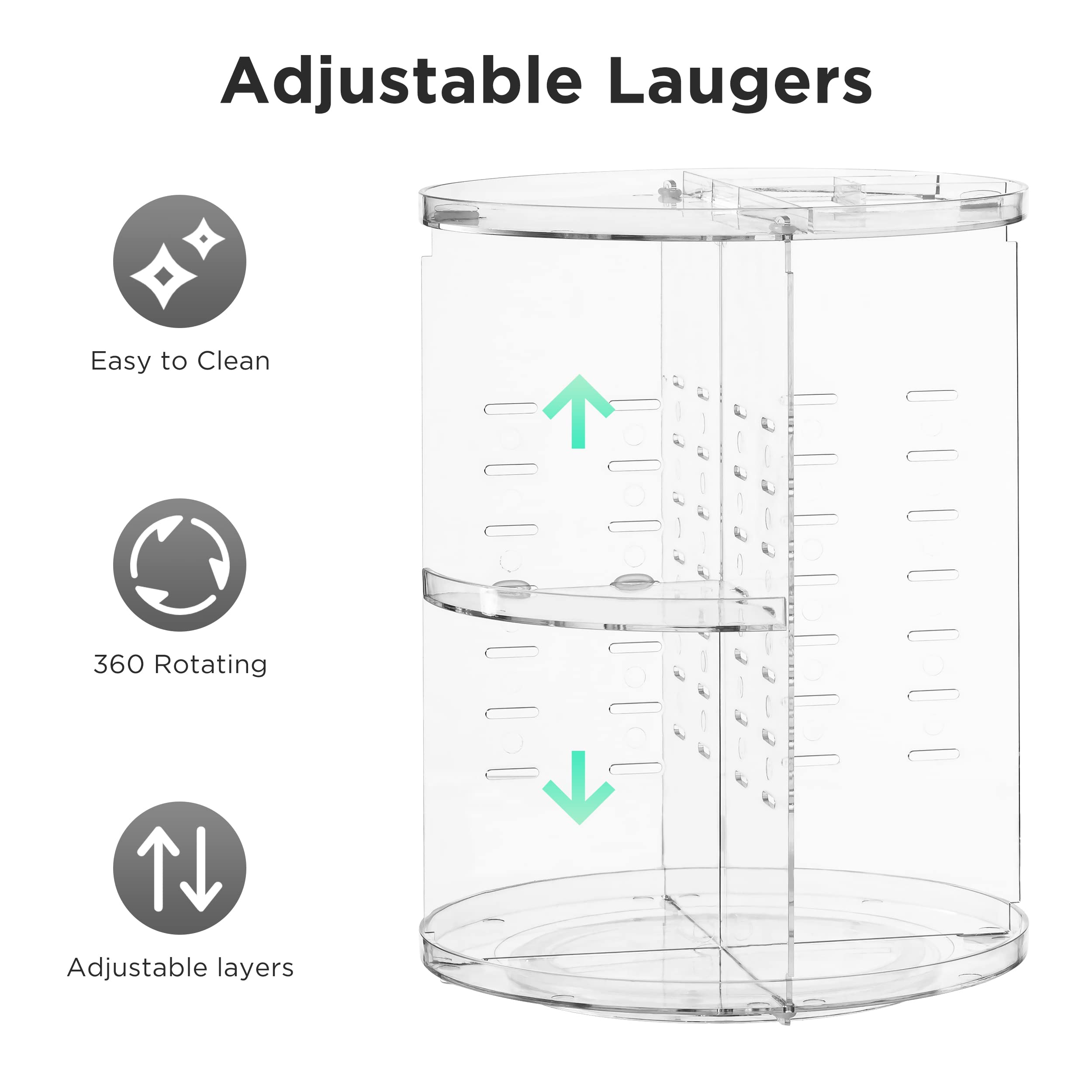 HBlife 360 Rotating Makeup Organizer Adjustable Carousel Large Capacity Revolving Perfume Organizer Skincare Organizers Cosmetic Storage Spinning Holder for Vanity, Clear