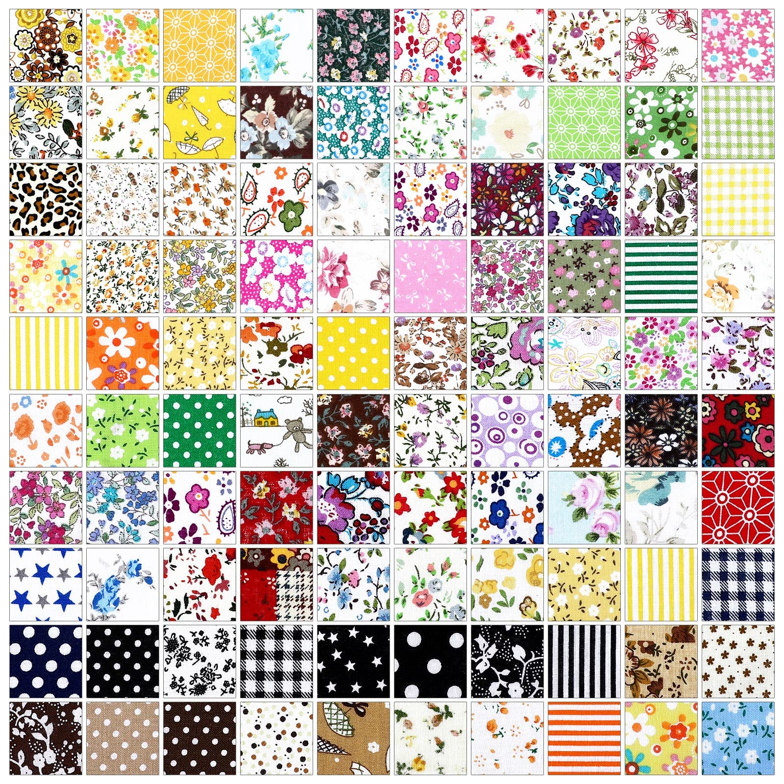 Kingdder 200 Pcs 10 x 10 Inch Cotton Fabric Squares for sewing Craft Fat Quarters Bundle Squares Patchwork Fabric for DIY Crafts Scrapbooking Cloths Handmade Accessory (Cartoon)