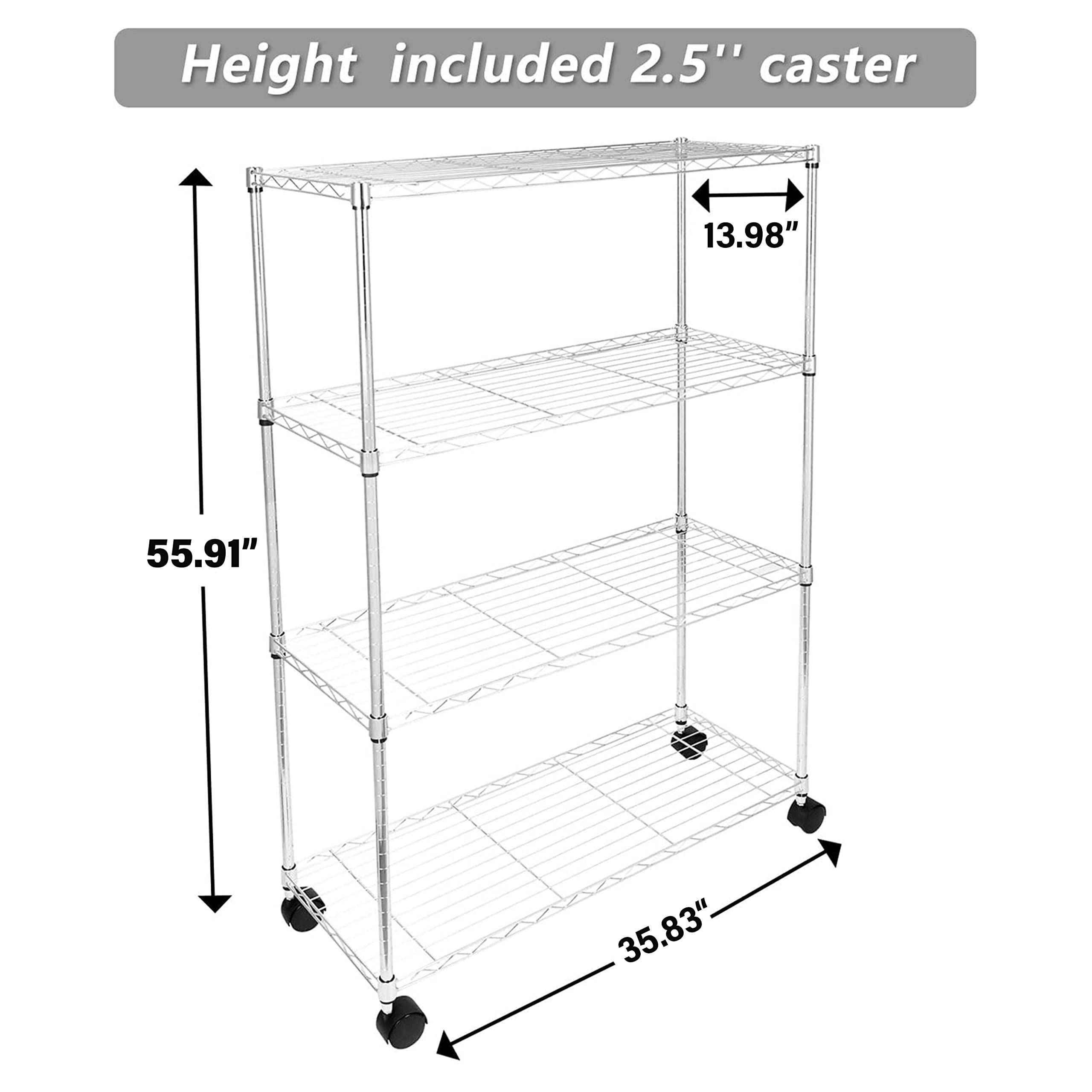 Miibox 4-Tier Heavy Duty Storage Shelving Unit 1000Lb Capacity,Chrome,36Lx14Wx55.91H inch