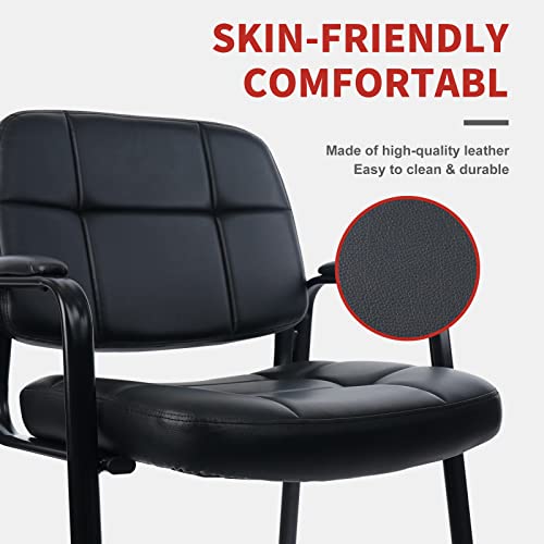 CLATINA Big & Tall 400 lbs Waiting Room Guest Chair, Leather Office Reception Chair No Wheels with Padded Arms for Elderly Home Desk Conference Room Lobby Side Salon Clinic, Black