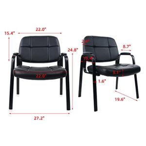 CLATINA Big & Tall 400 lbs Waiting Room Guest Chair, Leather Office Reception Chair No Wheels with Padded Arms for Elderly Home Desk Conference Room Lobby Side Salon Clinic, Black