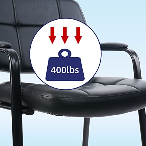 CLATINA Big & Tall 400 lbs Waiting Room Guest Chair, Leather Office Reception Chair No Wheels with Padded Arms for Elderly Home Desk Conference Room Lobby Side Salon Clinic, Black