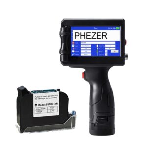 phezer p15 handheld inkjet printer for any surface 0.5 inch nozzle for qrcode barcode production date time logo batch number print on glass bag carton box wood cloth plastic cable (25 languages)