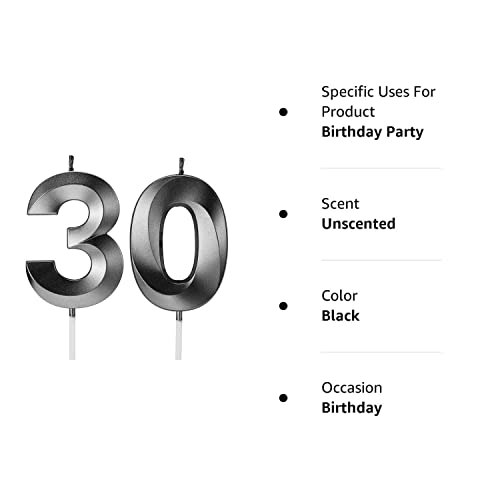 30th Birthday Candles Numbers for Cakes numerals 30 Candles Happy Thirtieth Birthday 3D Designed Wedding Anniversary Party Cake Topper Decorations (30, Black)