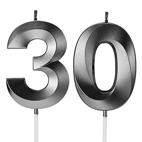 30th Birthday Candles Numbers for Cakes numerals 30 Candles Happy Thirtieth Birthday 3D Designed Wedding Anniversary Party Cake Topper Decorations (30, Black)