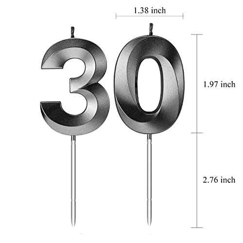 30th Birthday Candles Numbers for Cakes numerals 30 Candles Happy Thirtieth Birthday 3D Designed Wedding Anniversary Party Cake Topper Decorations (30, Black)