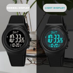 CakCity Digital Watch for Women Waterproof Stopwatch Sports Watches for Mens and Womens Unisex Outdoor Rubber Strap Multifunction Wristwatch with Luminous Display,Black/Black