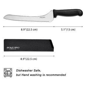 BOLEXINO 9 Inch Offset Serrated Bread Knife, Wavy Edge knife, High Carbon Stainless Steel Multi-Purpose Kitchen Knife for Homemade Bread, Crusty Breads, Cake, Bagel