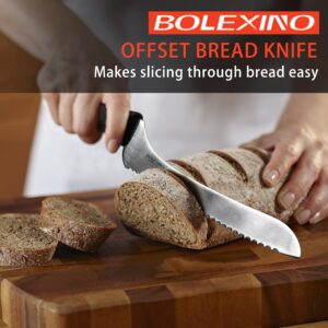 BOLEXINO 9 Inch Offset Serrated Bread Knife, Wavy Edge knife, High Carbon Stainless Steel Multi-Purpose Kitchen Knife for Homemade Bread, Crusty Breads, Cake, Bagel