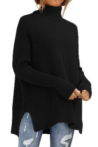 prettygarden women's fall oversized turtleneck sweater casual long sleeve chunky knit pullover winter tops blouse (black,large)