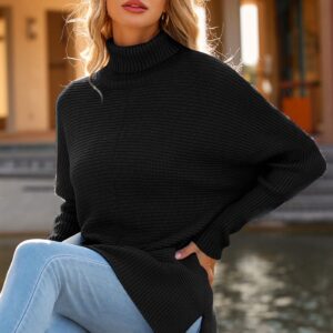 PRETTYGARDEN Women's Fall Oversized Turtleneck Sweater Casual Long Sleeve Chunky Knit Pullover Winter Tops Blouse (Black,Large)