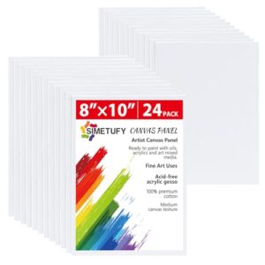 simetufy canvas boards for painting 8 x 10 inch, 24 pack painting canvas panels, blank canvases for painting- gesso primed acid-free 100% cotton paint canvas for acrylics oil watercolor tempera