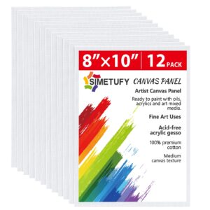 Simetufy Canvas Boards for Painting 12 Pack,8 x 10 Inch Painting Canvas Panels, Blank Canvas for Painting- Gesso Primed Acid-Free 100% Cotton for Acrylics Oil Watercolor Tempera Paints