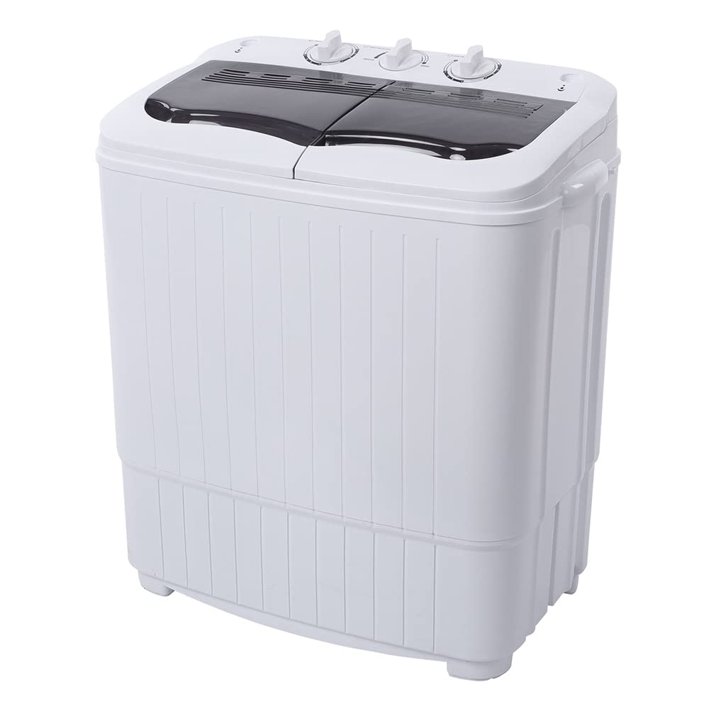 Winado 15LBS Portable Washing Machine, Compact Mini Washer Machine & Dryer Combo, Built-in Gravity Drain, Small Twin Tub Washer with Spin Cycle for Laundry Room, Apartments, Dorms, RV's (Grey)