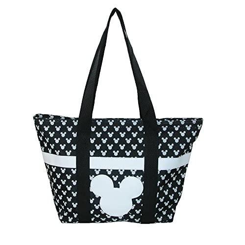 Disney Tote Mickey & Minnie Mouse Icon Print Zipper Travel Bag (Black Polka)