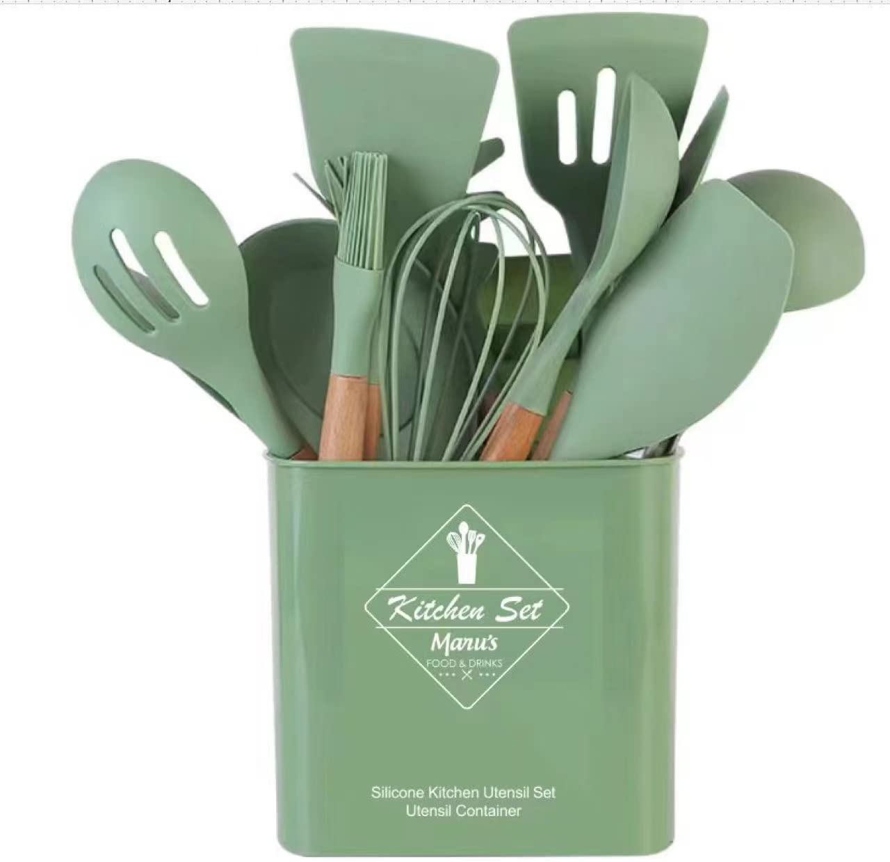 13 Pcs Chef Kitchen Cooking Utensils Set, Silicone Kitchen Gadgets Utensil Set （Olive Green）