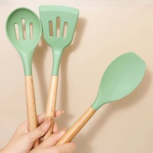 13 Pcs Chef Kitchen Cooking Utensils Set, Silicone Kitchen Gadgets Utensil Set （Olive Green）