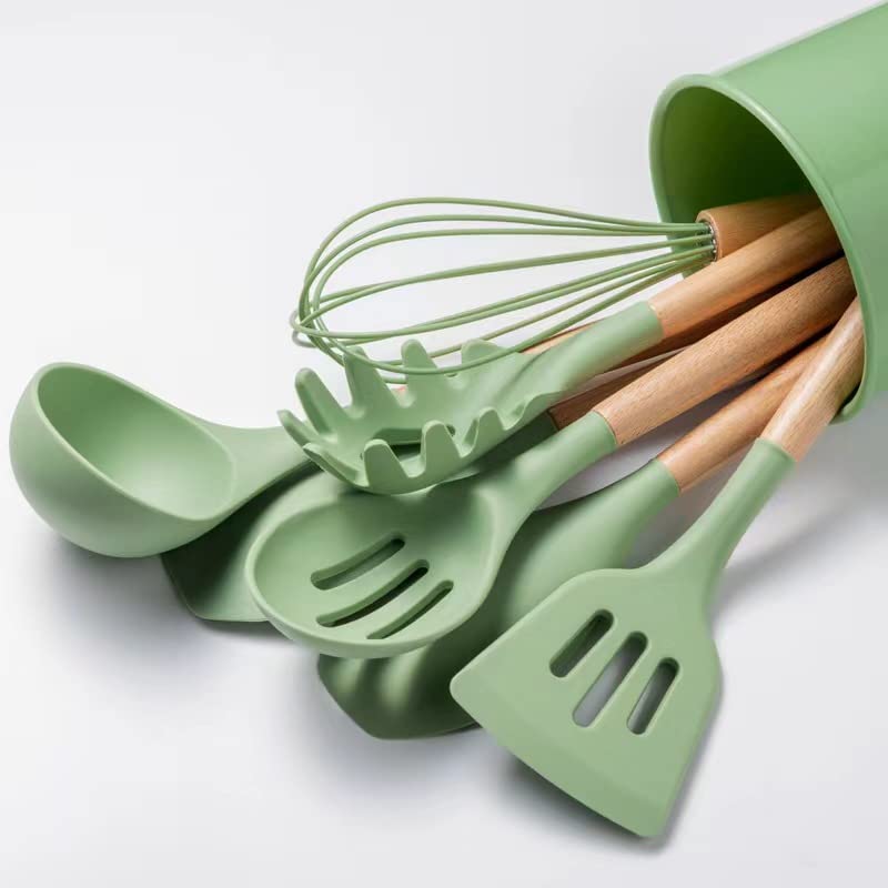 13 Pcs Chef Kitchen Cooking Utensils Set, Silicone Kitchen Gadgets Utensil Set （Olive Green）