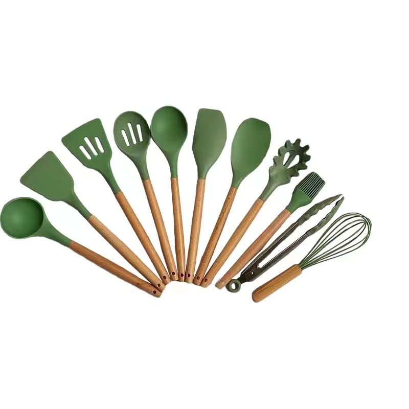 13 Pcs Chef Kitchen Cooking Utensils Set, Silicone Kitchen Gadgets Utensil Set （Olive Green）