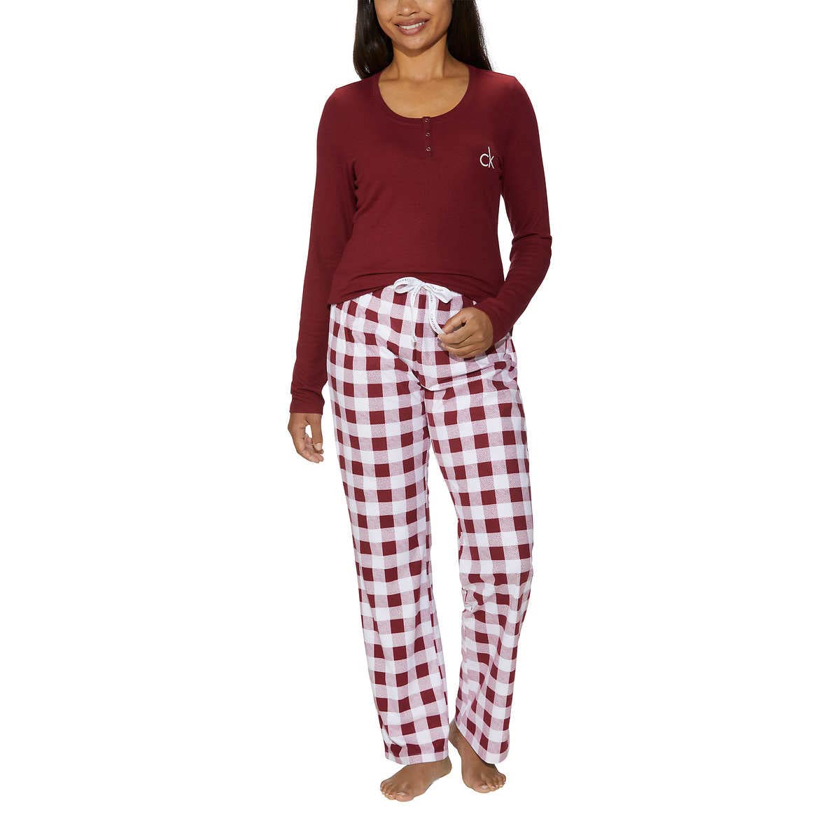 Calvin Klein Womens 2 Piece Fleece Pajama Set Red