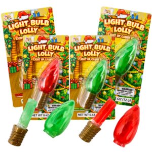 Christmas Light Up Lolly Lollipops, Festive Candy Lightbulb Gifts, Stocking Stuffers for Kids, Pack of 4