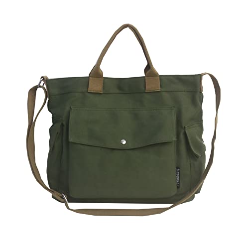 Canvas Crossbody Tote Shoulder Purse Bag for Women and Men with Multi-pocket for Shopping, Travel and Work(Green/620)