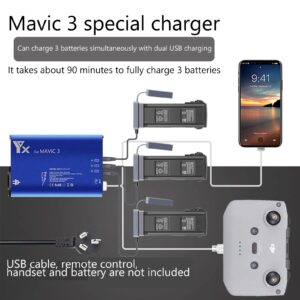 AIROKA mavic 3 5-in-1 Battery Charger for DJI Mavic 3 Pro/Mavic 3 Classic/Mavic 3 Drone Battery,Rapid Multi Parallel Fast Charging Hub Accessories