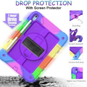 BMOUO iPad 10th Generation Case (10.9 inch, 2022) - with Screen Protector, Shockproof iPad 10th Gen Case with Rotating Stand/Hand/Shoulder Strap, Purple