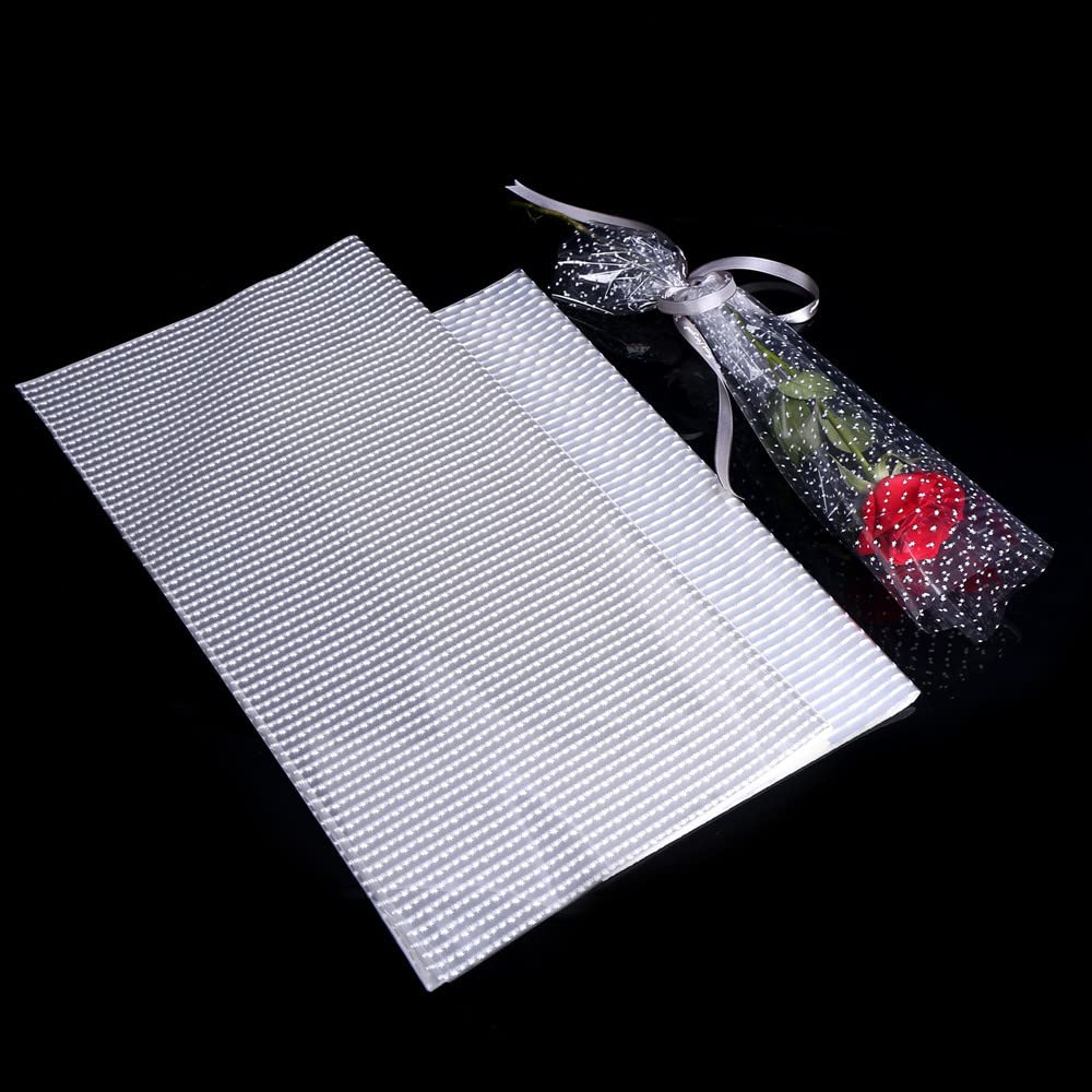 NatureMan 50 sheets Clear Cellophane flower wrapping paper,waterproof Clear Wrap Cellophane,for Flower Gift Baskets Wrap (White star)