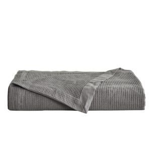 Great Bay Home 100% Cotton Light Grey Waffle Weave Twin Blanket | Lightweight and Breathable | Soft Versatile Grey Bed Blanket | Perfect for Layering Cotton Blanket | Hazel Collection