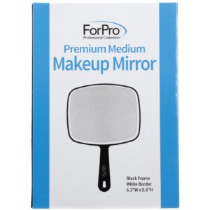 ForPro Professional Collection Premium Hand Mirror with Handle, 6.3" W x 9.6" L, Multi-Purpose Handheld Mirror with Distortion-Free Reflection, Black