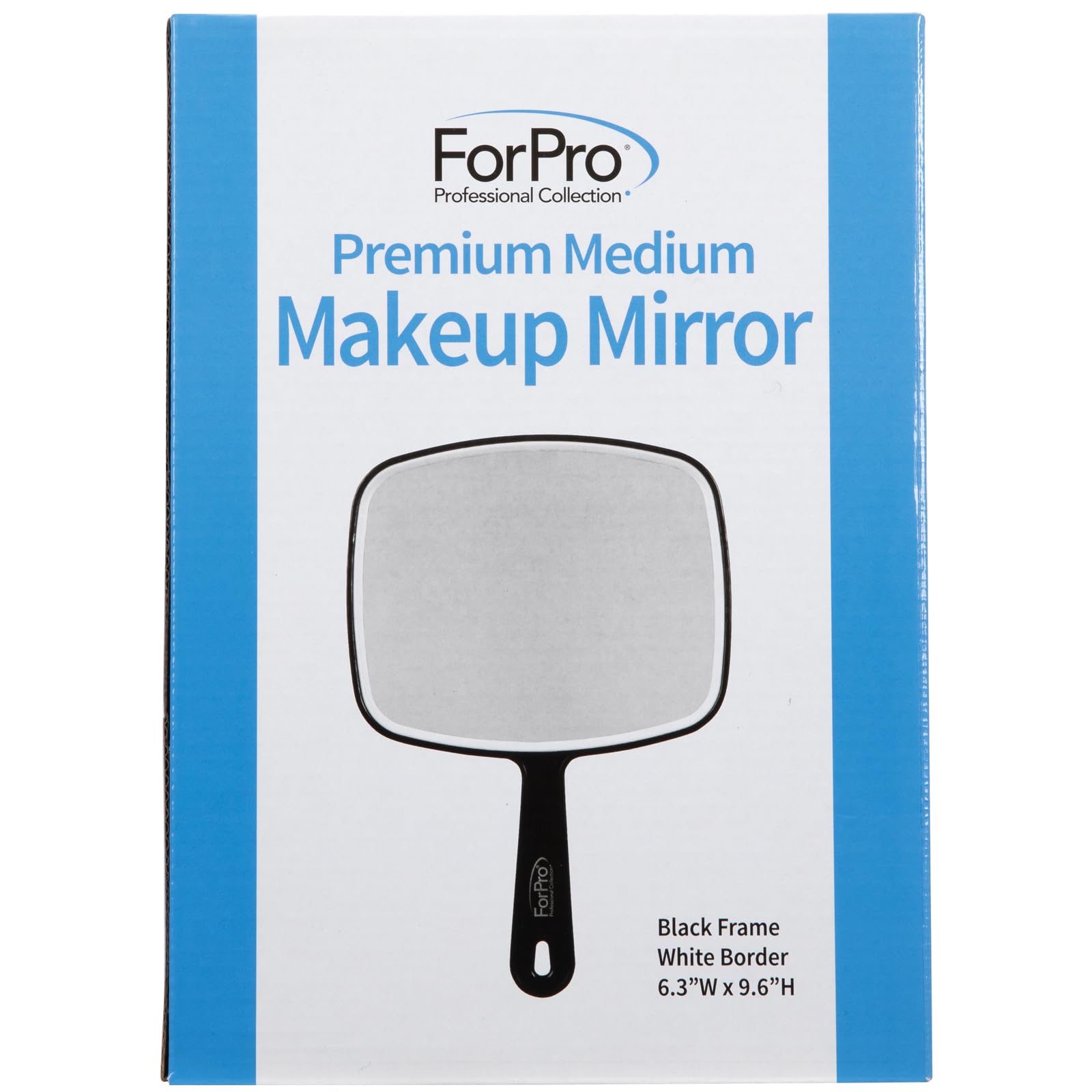 ForPro Professional Collection Premium Hand Mirror with Handle, 6.3" W x 9.6" L, Multi-Purpose Handheld Mirror with Distortion-Free Reflection, Black