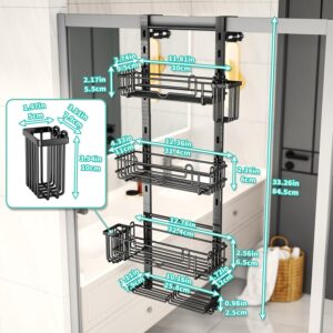 HapiRm 4 Tier Over the Door Shower Caddy, Hanging Shower Caddy with 22 Hooks and 2 Toothbrush Holders, No Drilling Adjustable Hanging Shower Organizer for Bathroom - Black