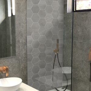 Avant Decor | Stone Composite Hexagon Stone Texture | Peel and Stick Kitchen Backsplash Tiles | Stick On Wall Tiles | Easy DIY Installation | 6” x 6.9” | Single Tile