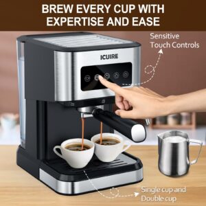 ICUIRE 20 Bar Espresso Machine with Milk Frothing Pitcher, 1.5L Removable Water Tank, Semi-Automatic Coffee Machine with Steam Wand for Espresso, Latte, and Cappuccino, 1050W